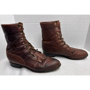 Sz 9 Tony Lama Brown Leather Kiltie Lace Boots Mens Style 7860 READ